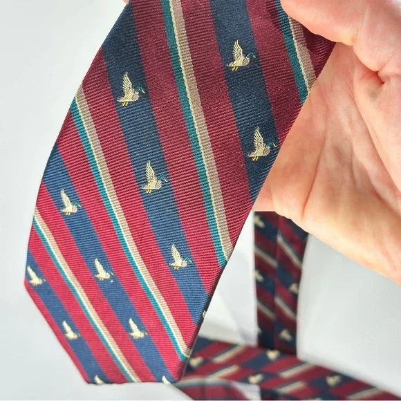 DAKS silk tie striped embroidered bird vintage prep - Picture 4 of 10